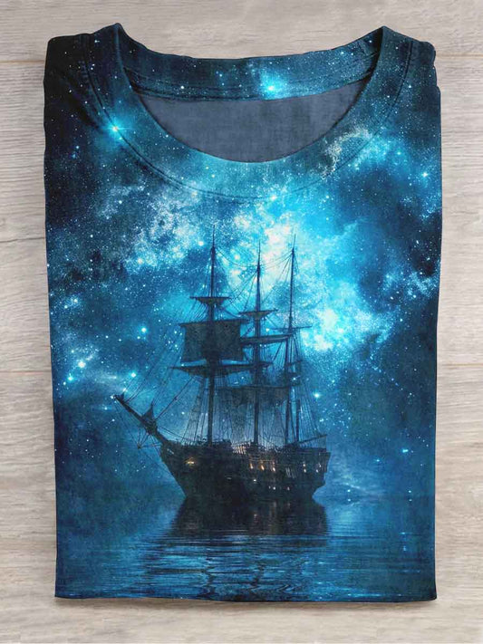 Unisex Pirate Ship Print Casual T-Shirt