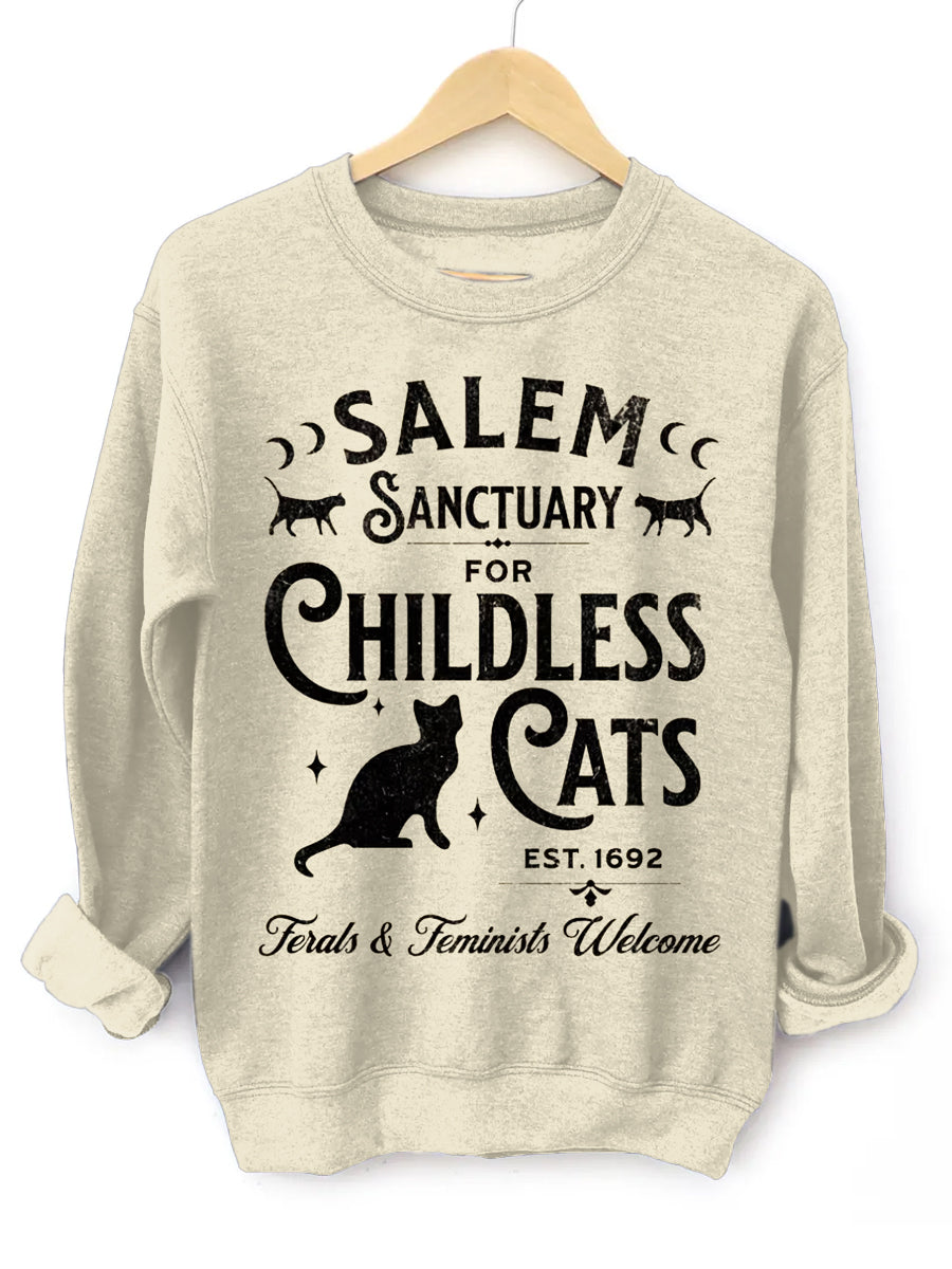 Unisex Halloween Conmma La Cat Lady Print Casual Sweatshirt