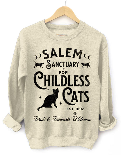 Unisex Halloween Conmma La Cat Lady Print Casual Sweatshirt