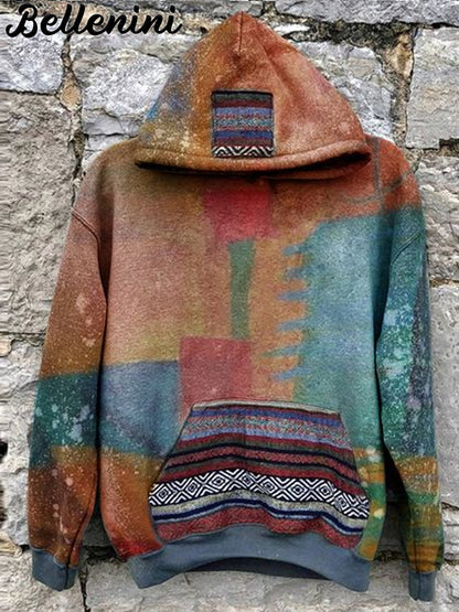 Unisex Retro Abstract Art Print Casual Hoodie