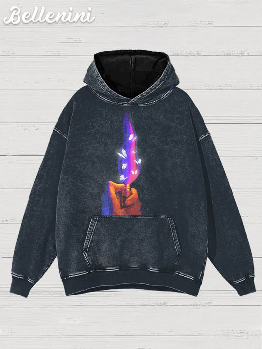 Unisex Retro Fantasy Lighter Printed Casual Hoodie