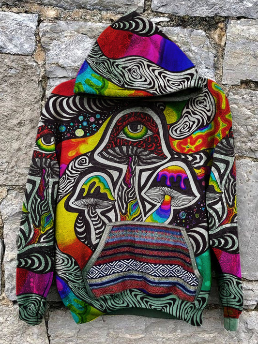 Unisex Vintage Color Mushroom Print Hoodie