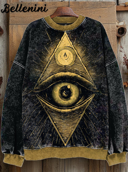 Unisex Retro Eyes of the World Art Illustration Printed Casual Sweatshirt