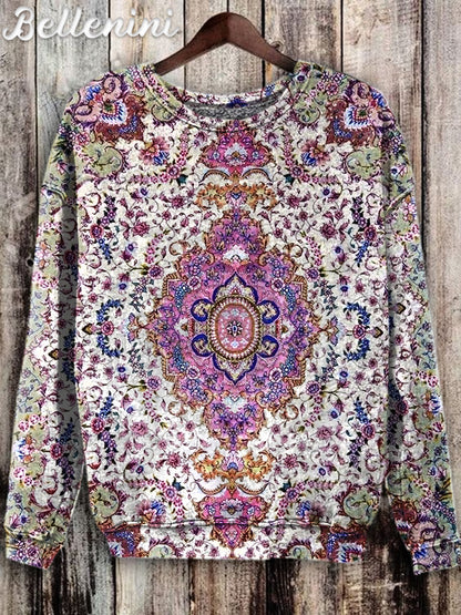 Unisex Retro Ethnic Floral Print Casual Sweatshirt