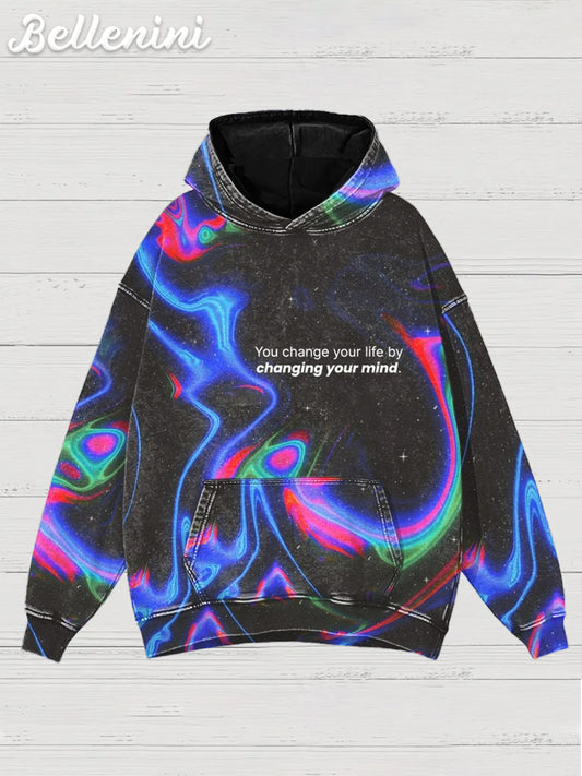 Unisex Retro Colorful Art Illustration Printed Casual Hoodie