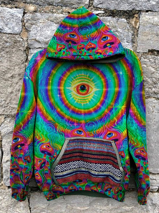 Unisex Vintage Color Mushroom Print Hoodie