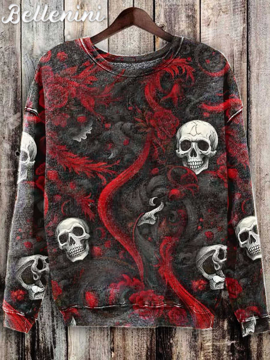 Unisex Vintage Skull Print Casual Sweatshirt