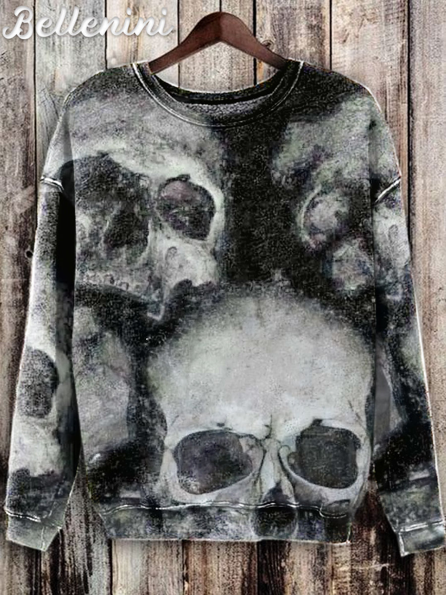 Unisex Vintage Skull Print Casual Sweatshirt