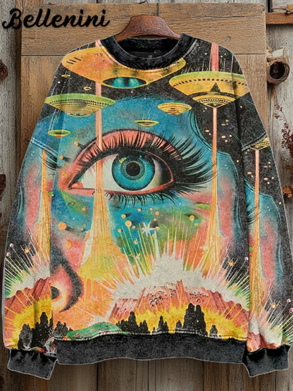 Unisex Retro Eyes of the World Art Illustration Printed Casual Sweatshirt