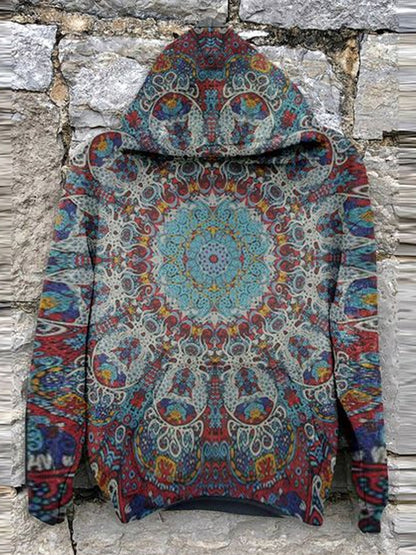 Unisex Retro Mandala Art Illustration Printed Casual Hoodie