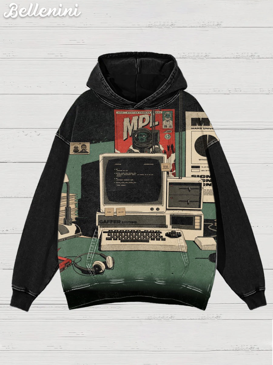 Unisex Retro TV Illustration Printed Casual Hoodie