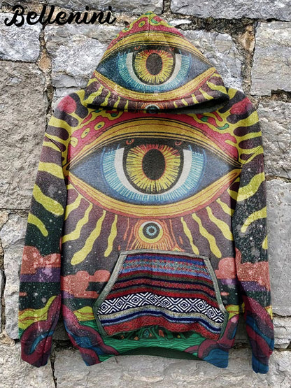 Unisex Retro Eyes of the World Art Illustration Printed Casual Hoodie