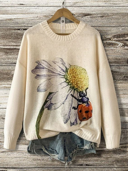 Women's Vintage Floral Print Knit Pullover Top