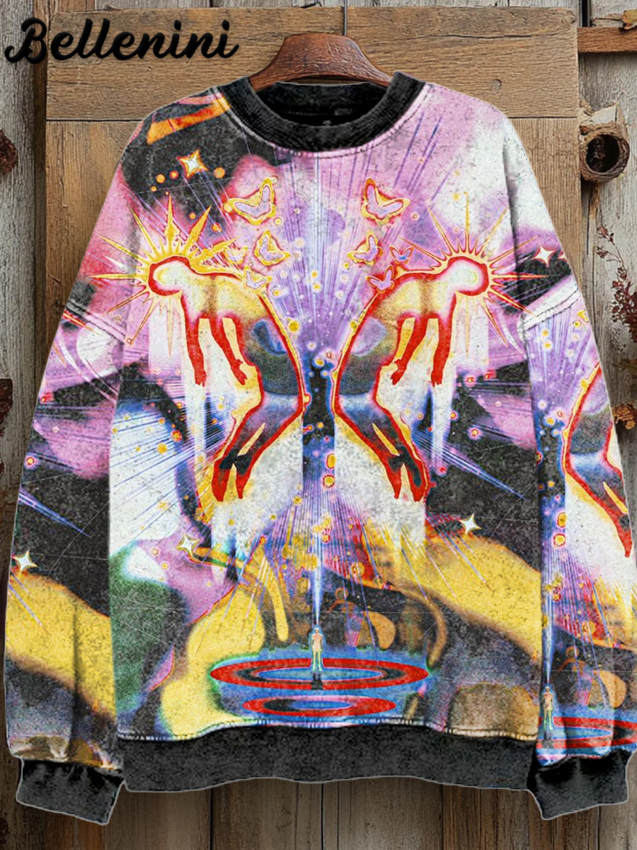 Unisex Retro Art Illustration Printed Casual Sweatshirt