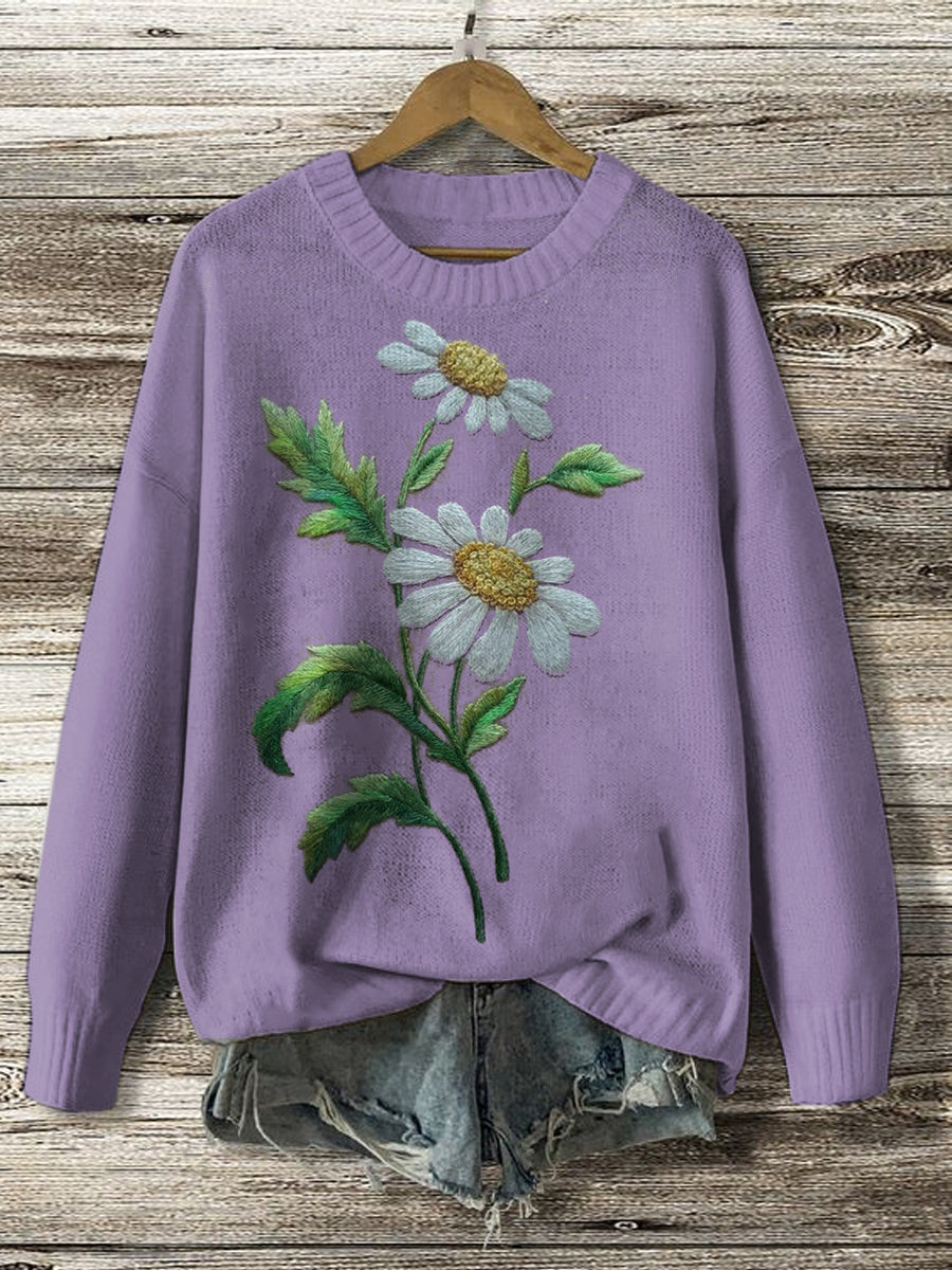 Women's Vintage Floral Print Knit Pullover Top