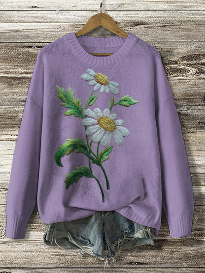 Women's Vintage Floral Print Knit Pullover Top