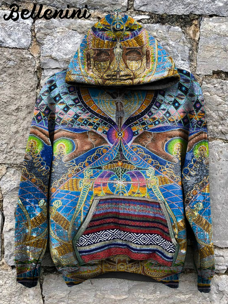 Unisex Retro Art Illustration Printed Casual Hoodie