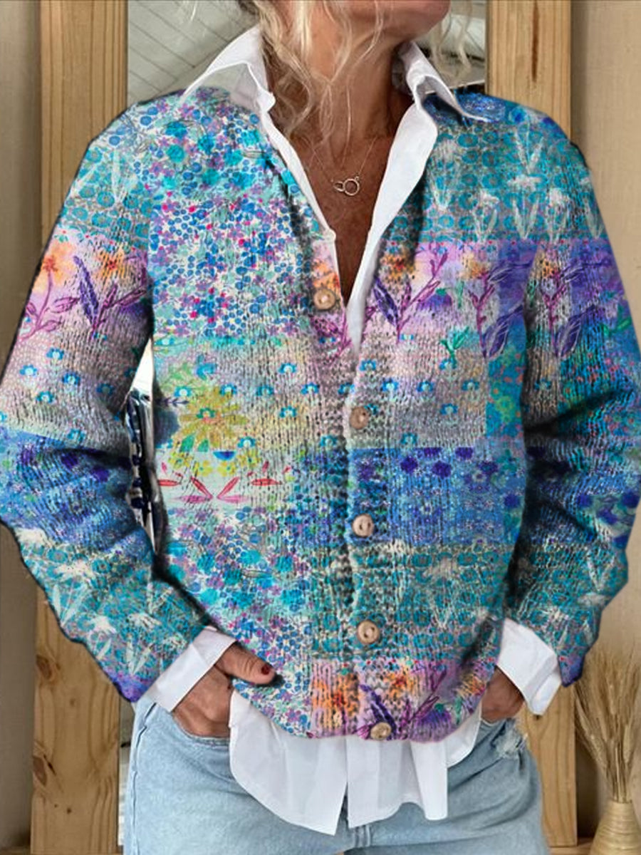 Women's Vintage Floral Print Casual Cardigan Sweater