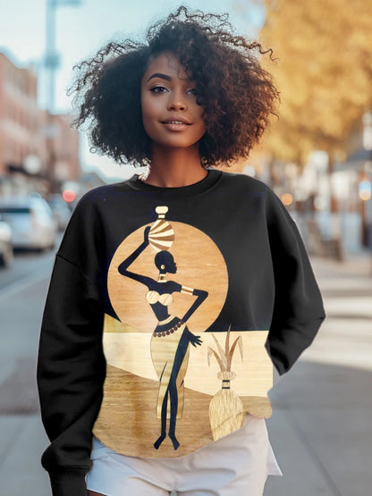 Women's Fashion African Woman Art Illustration Printed Casual Sweatshirt