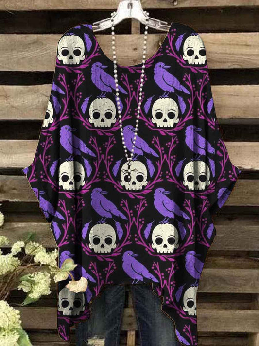 Women's Halloween Raven Skull Print Casual Top