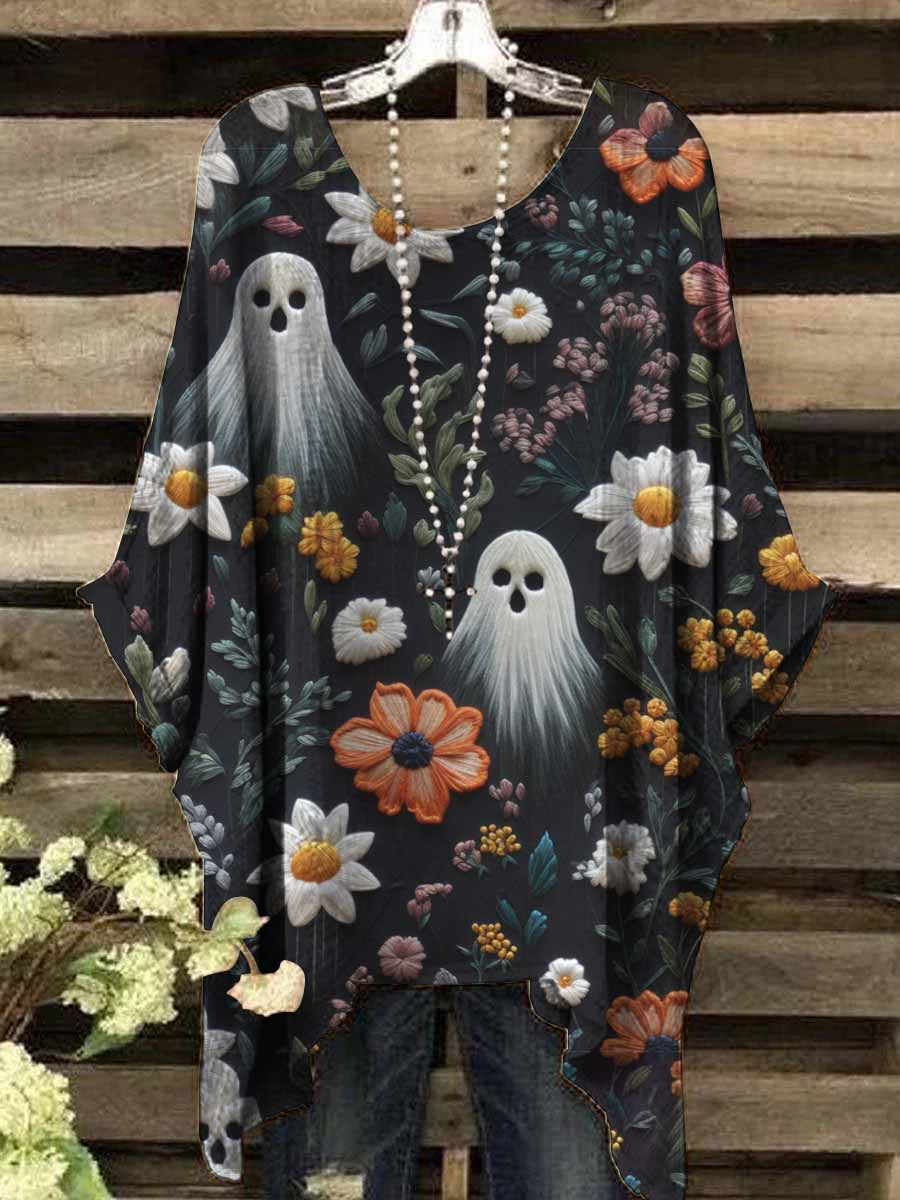 Women's Halloween Ghost Floral Print Casual Top