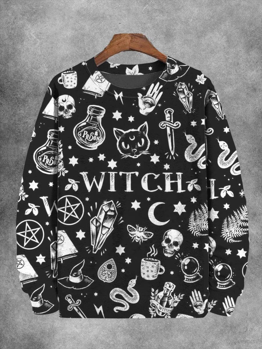 Unisex Halloween Witch Cat Print Casual Sweatshirt