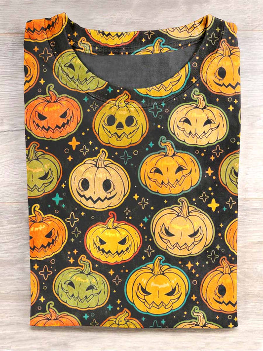 Unisex Halloween Pumpkin Print Casual T-Shirt