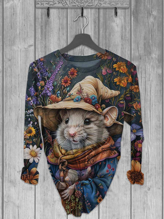 Unisex Halloween Cute Wizard Mouse Printed Casual Long Sleeve T-Shirt