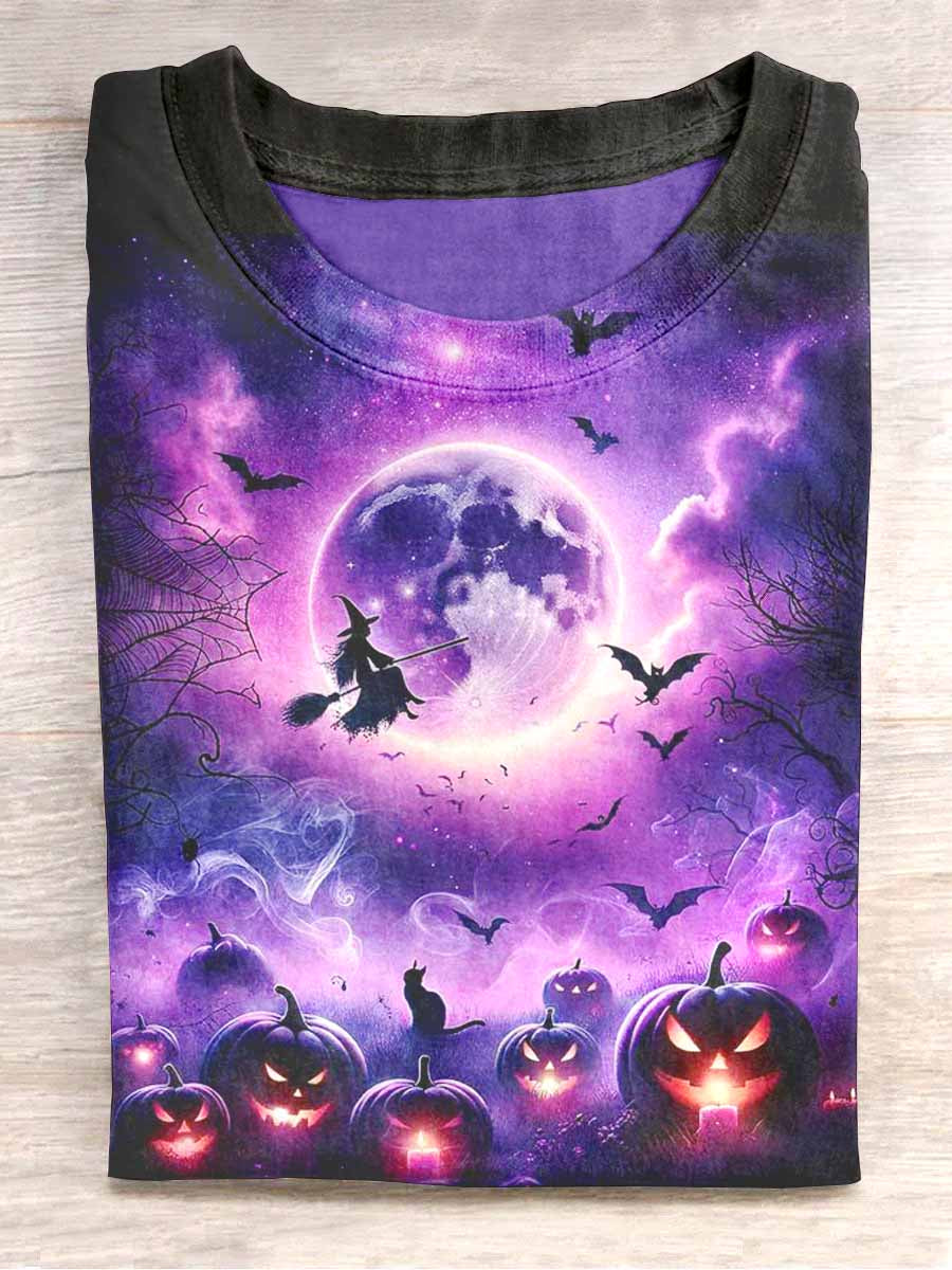 Unisex Halloween Witch Print Casual T-Shirt