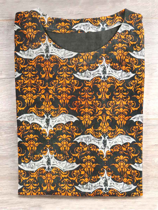 Unisex Vintage Halloween Bat Print Casual T-Shirt