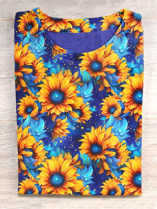 Unisex Sunflower Floral Print Casual T-Shirt