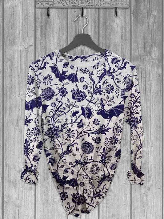 Unisex Halloween Bat Print Casual Long Sleeve T-Shirt