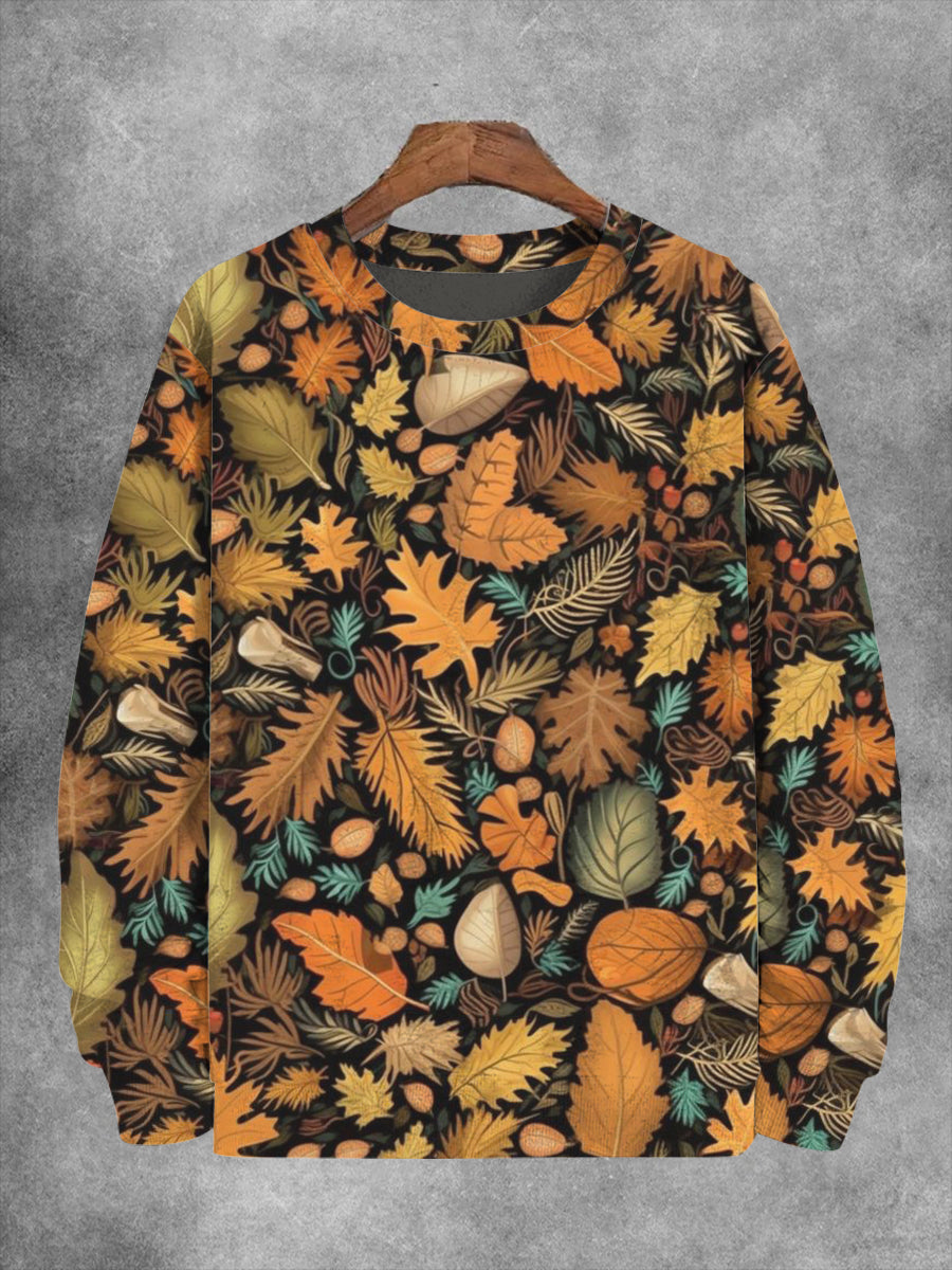 Unisex Autumn Maple Leaf Print Casual Sweatshirt