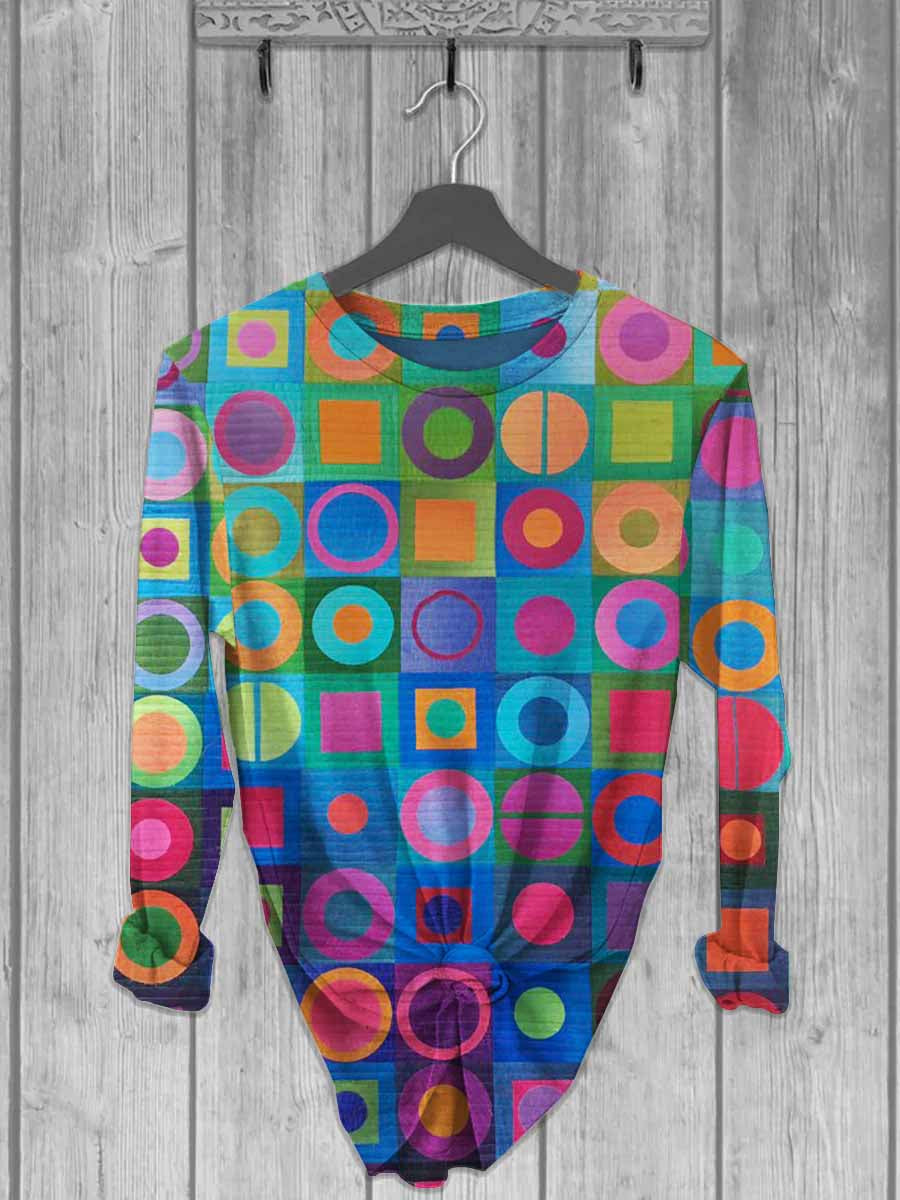 Unisex Colorful Abstract Print Casual Long Sleeve T-Shirt