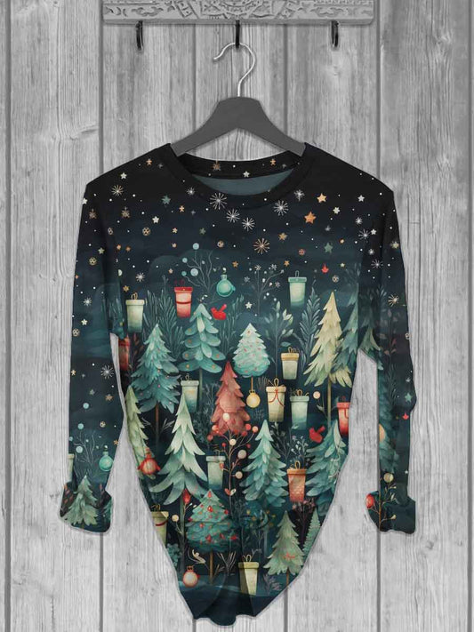 Unisex Christmas Tree Print Casual Long Sleeve T-Shirt