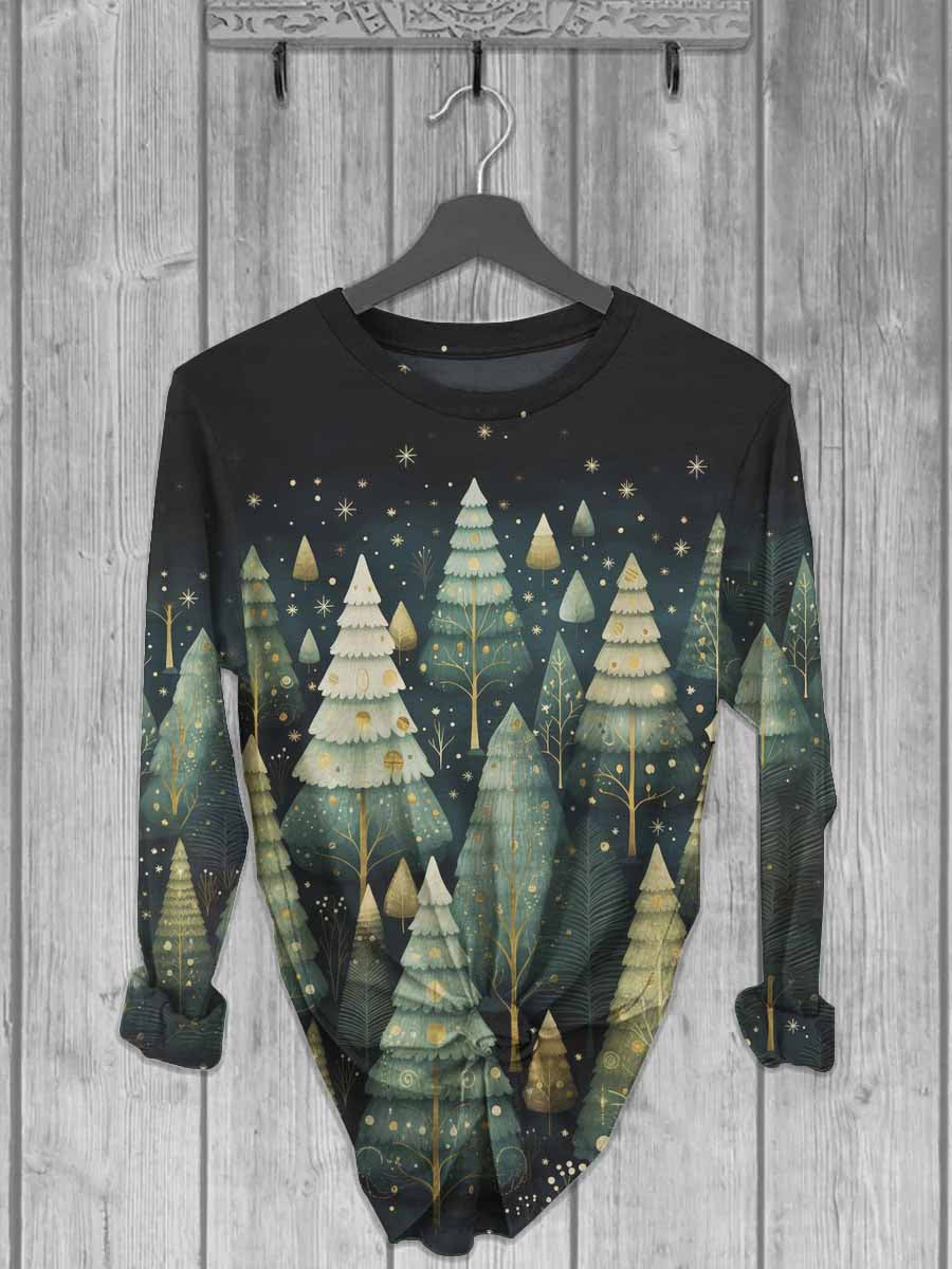 Unisex Christmas Tree Print Casual Long Sleeve T-Shirt