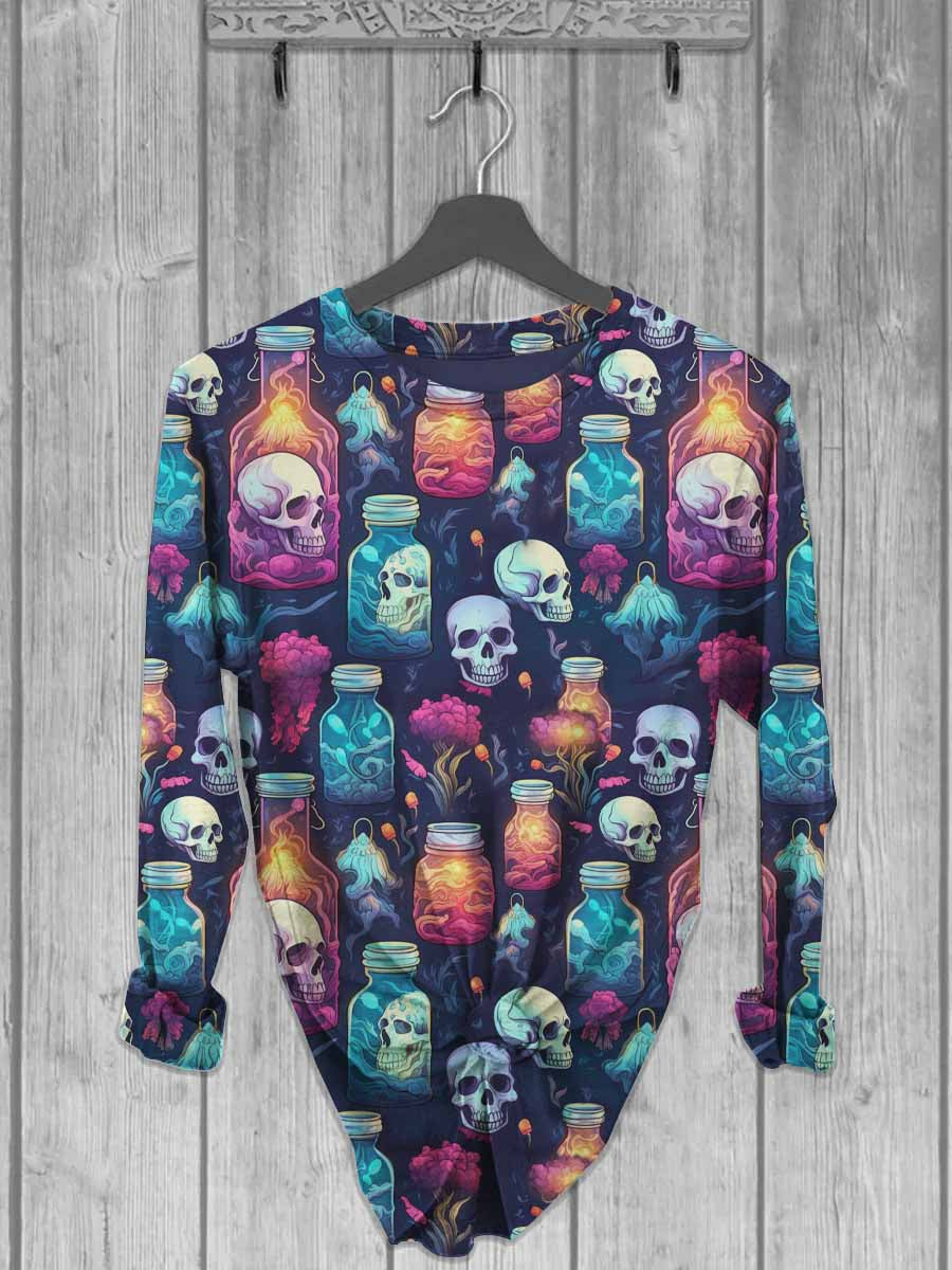 Unisex Halloween Skull Print Casual Long Sleeve T-Shirt