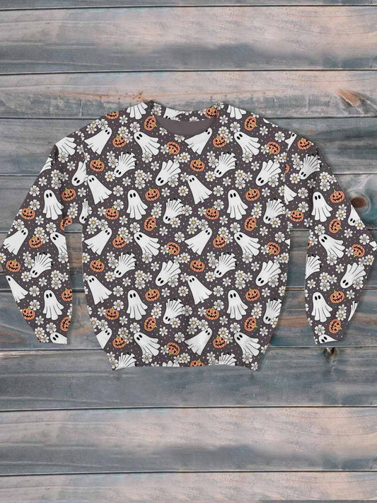 Unisex Halloween Ghost Floral Print Casual Sweatshirt