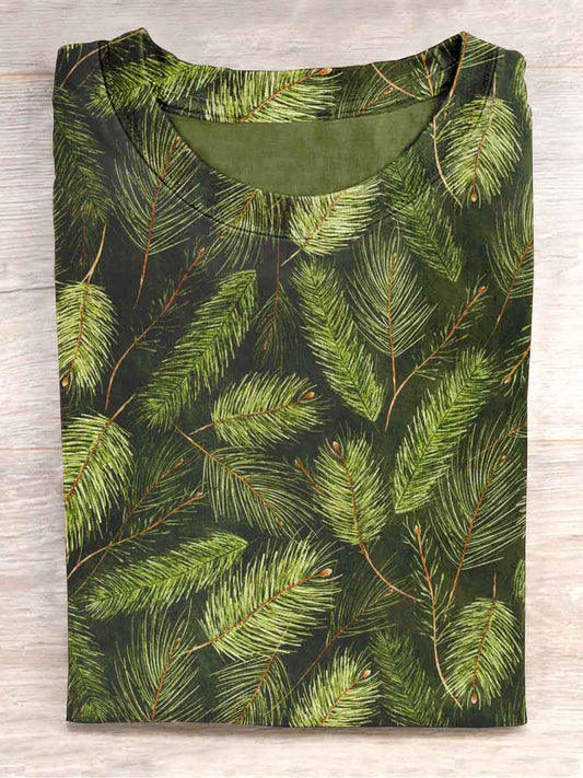 Unisex Christmas Pine Tree Print Casual T-Shirt