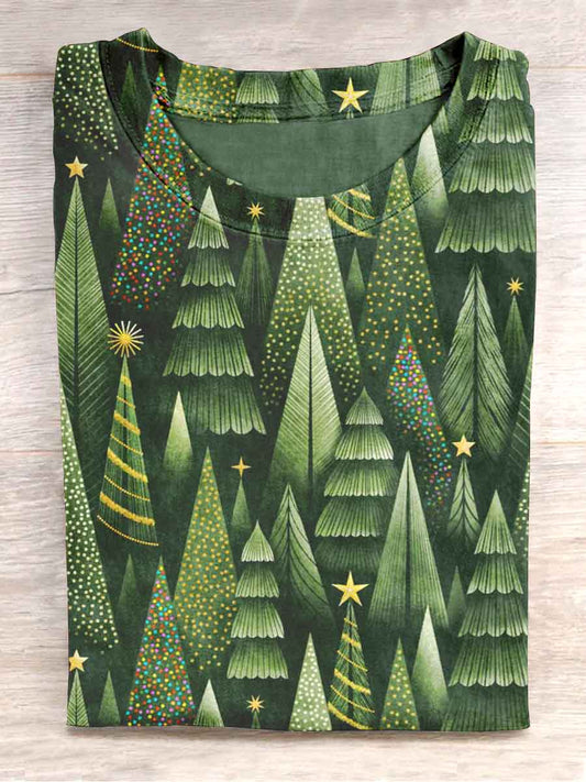 Unisex Christmas Pine Tree Print Casual T-Shirt