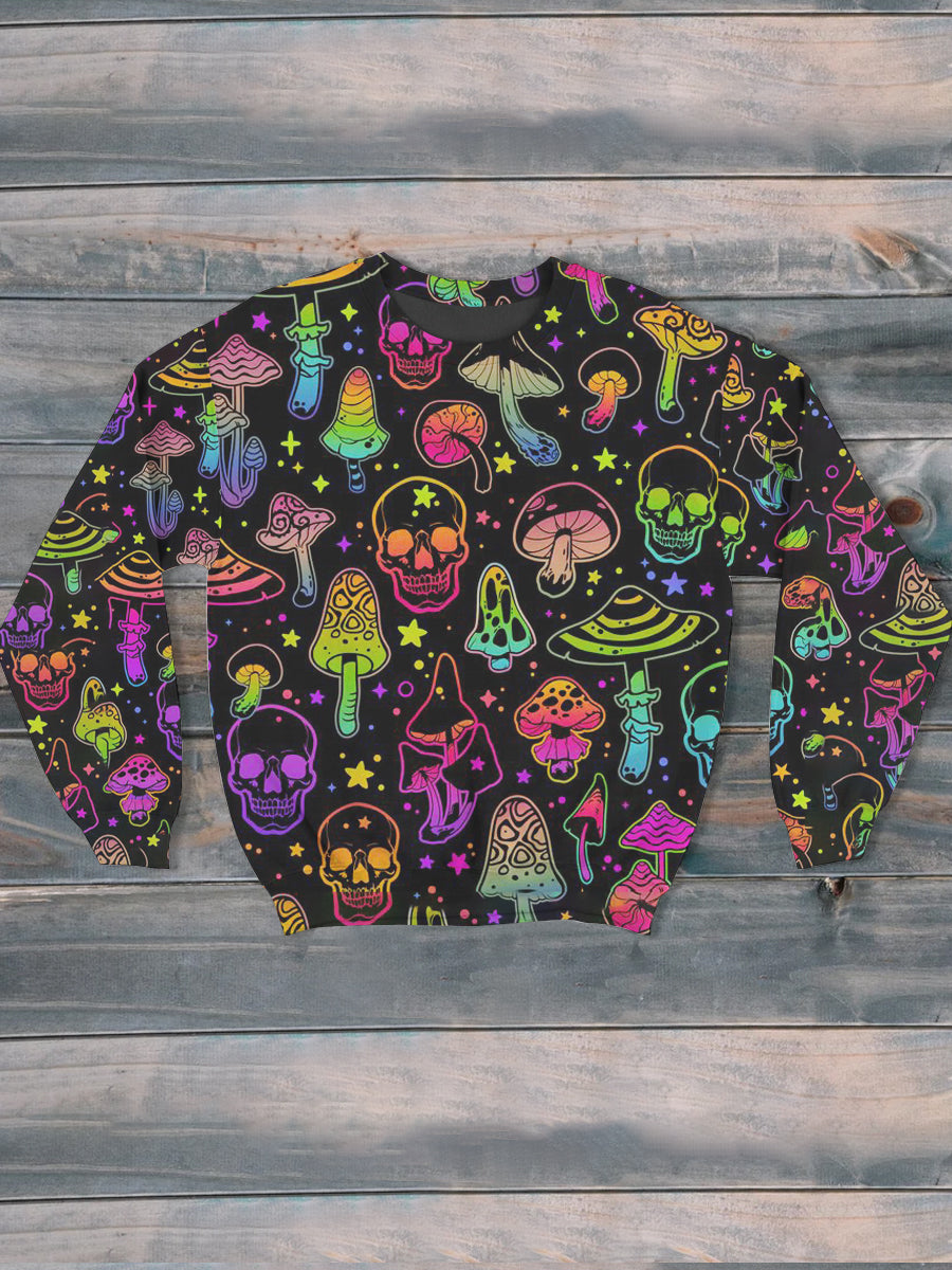 Unisex Halloween Mushroom Skull Print Casual Sweatshirt