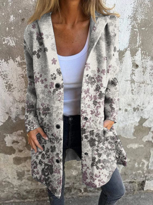 Women's Vintage Floral Print Hooded Cardigan Coat