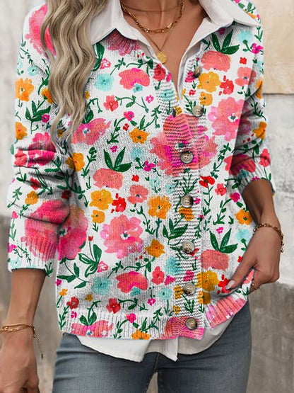 Women's Vintage Floral Print Cardigan Sweater