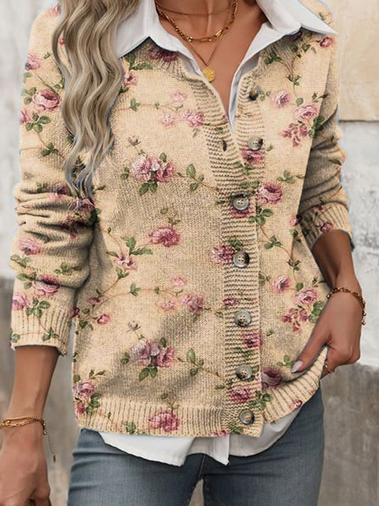 Women's Vintage Floral Print Cardigan Sweater