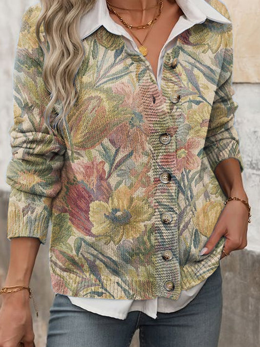 Women's Vintage Floral Print Cardigan Sweater