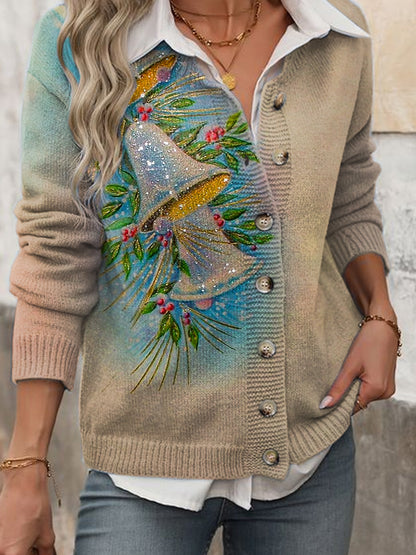 Women's Vintage Christmas Printed Cardigan Sweater