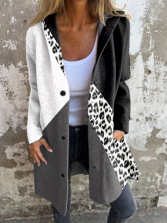 Women's Retro Geometric Print Hooded Cardigan Coat