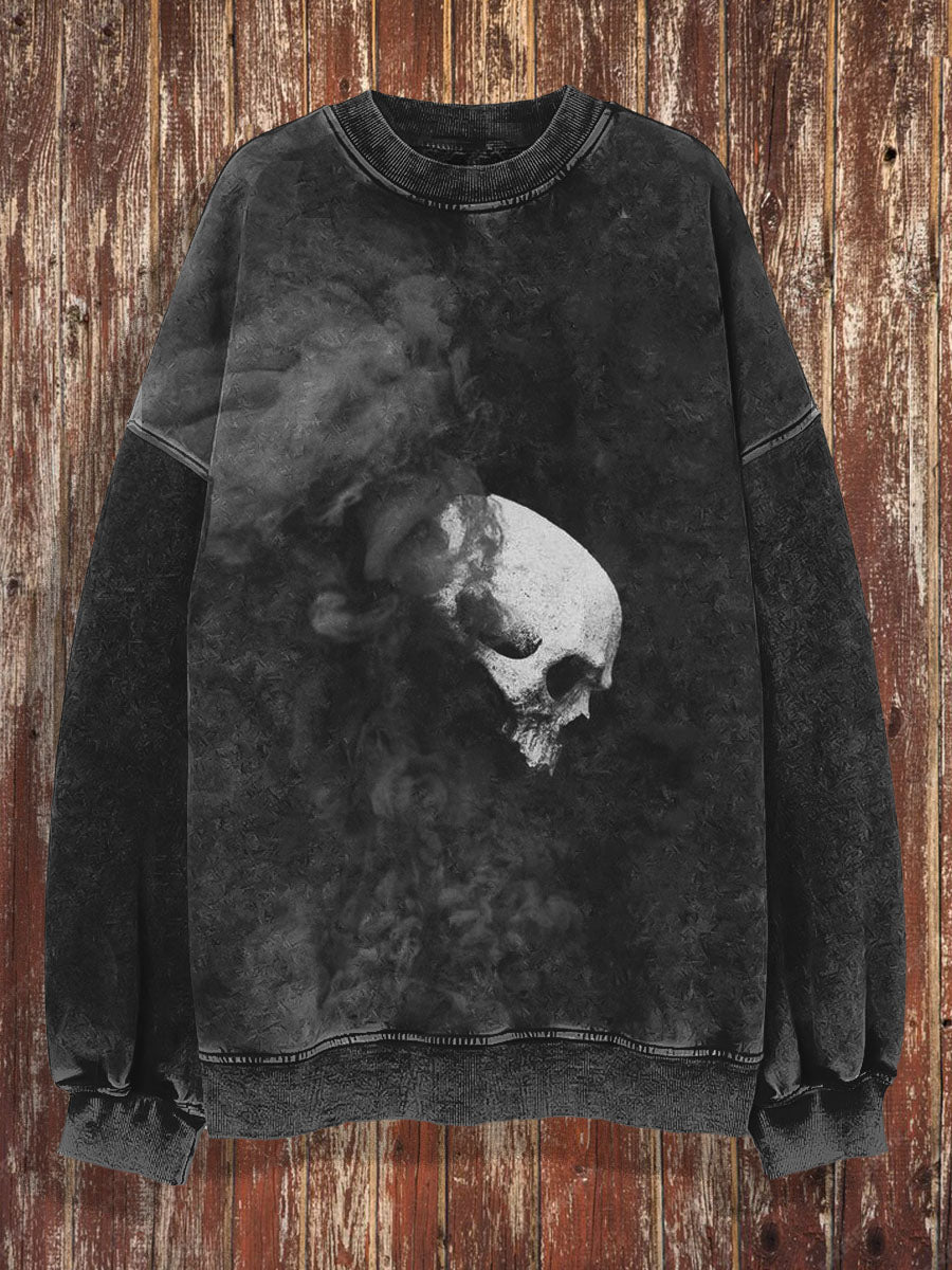 Unisex Skull And Black Magic Print Crew Neck Casual Sweatshirt