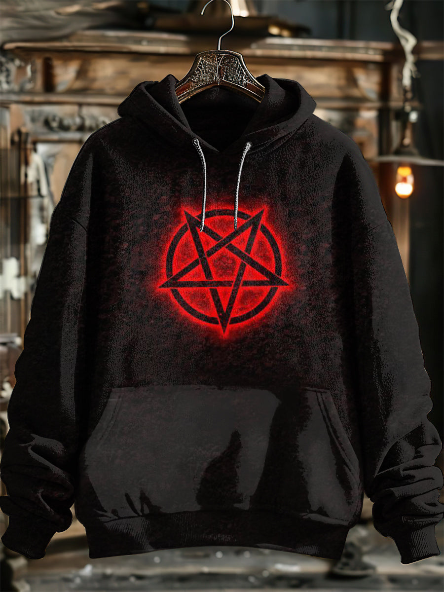 Unisex Horror Pentagram Print Halloween Hooded Sweatshirt With Pocket