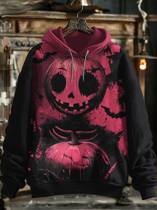 Unisex Pumpkin Man Print Halloween Hooded Sweatshirt With Pocket